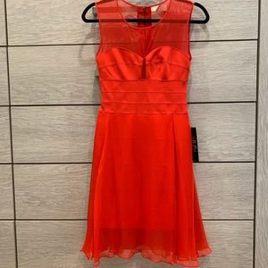 BCBG MAXAZRIA red mini dress with chiffon overlay